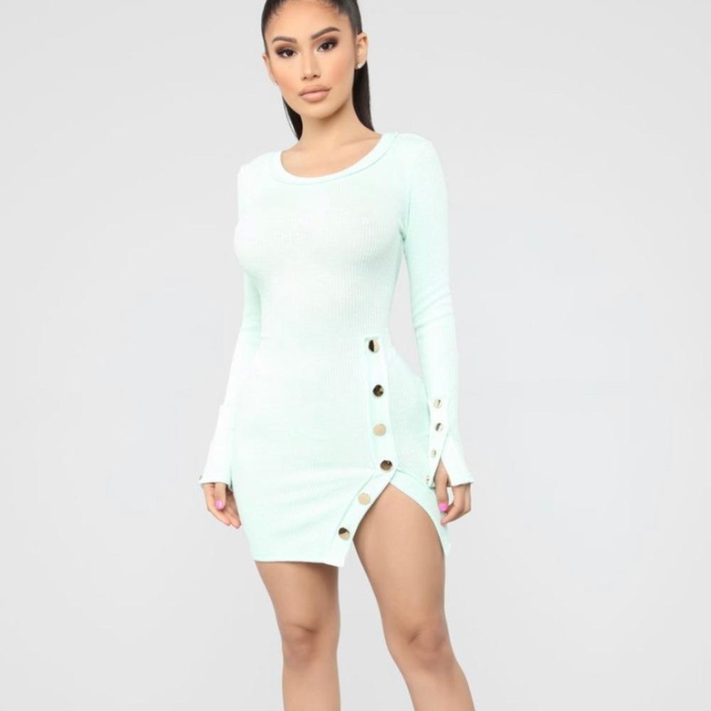 Fashion Nova Cute as a Button Mini Dress Mint NEW